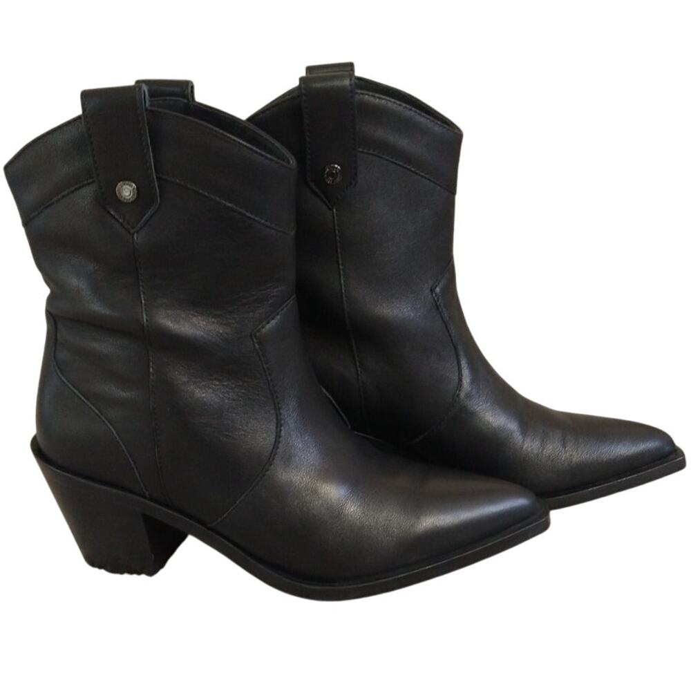 7 For All Mankind Black Leather Western Ankle Booties | Size 5